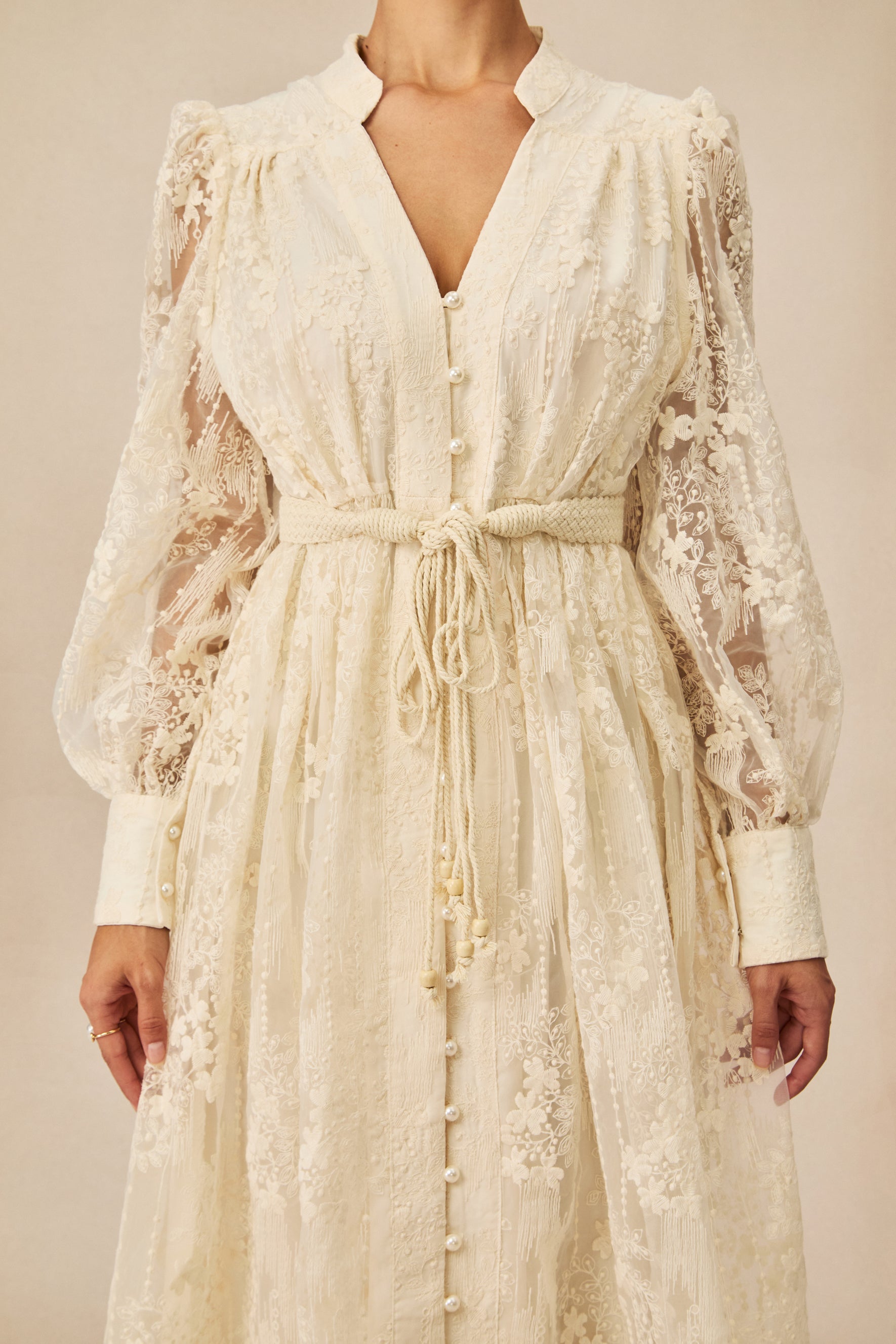 Madeline V-Neck Lace Embroidered Midi Dress