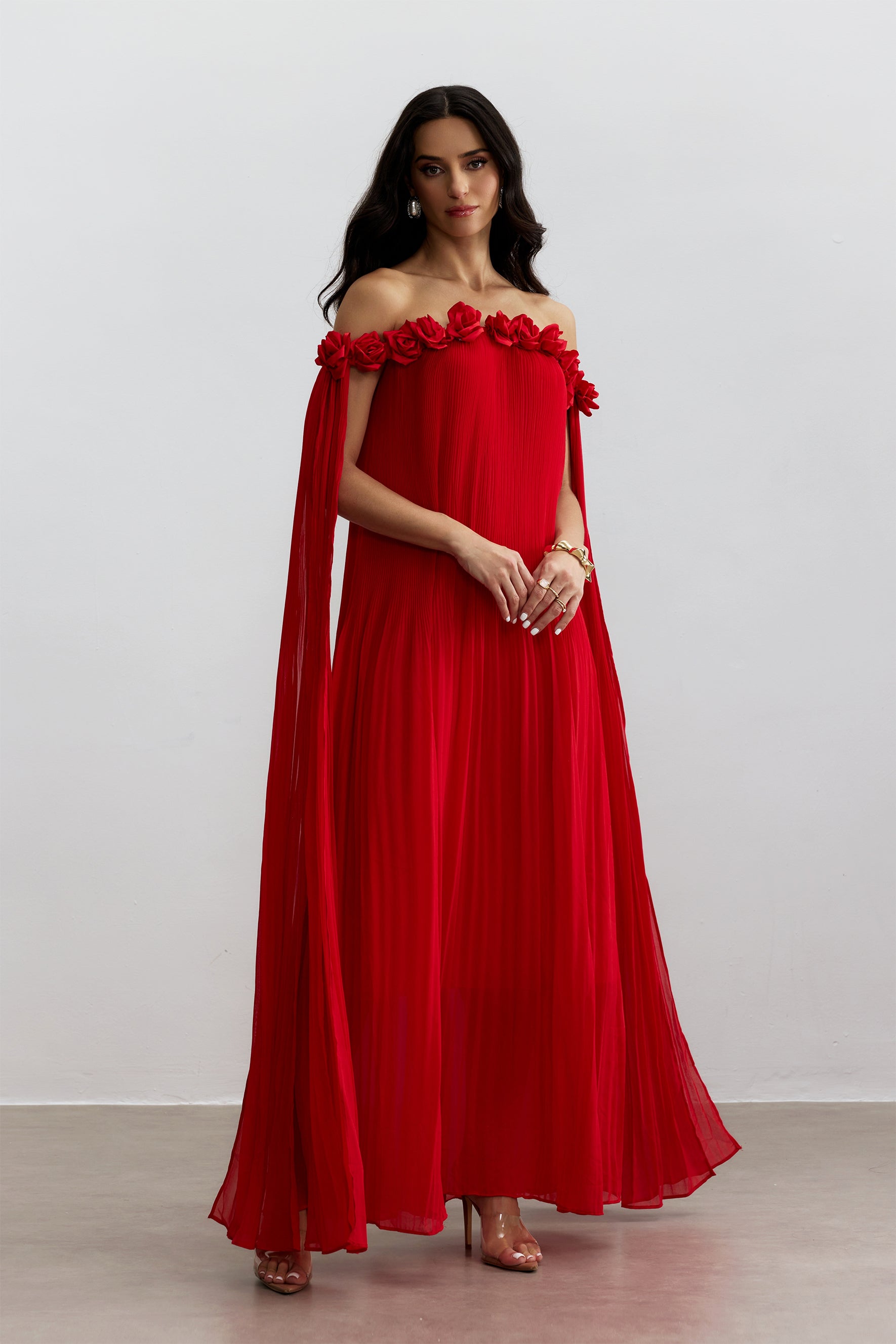 Regina Off Shoulder Rosette Detail Maxi Dress