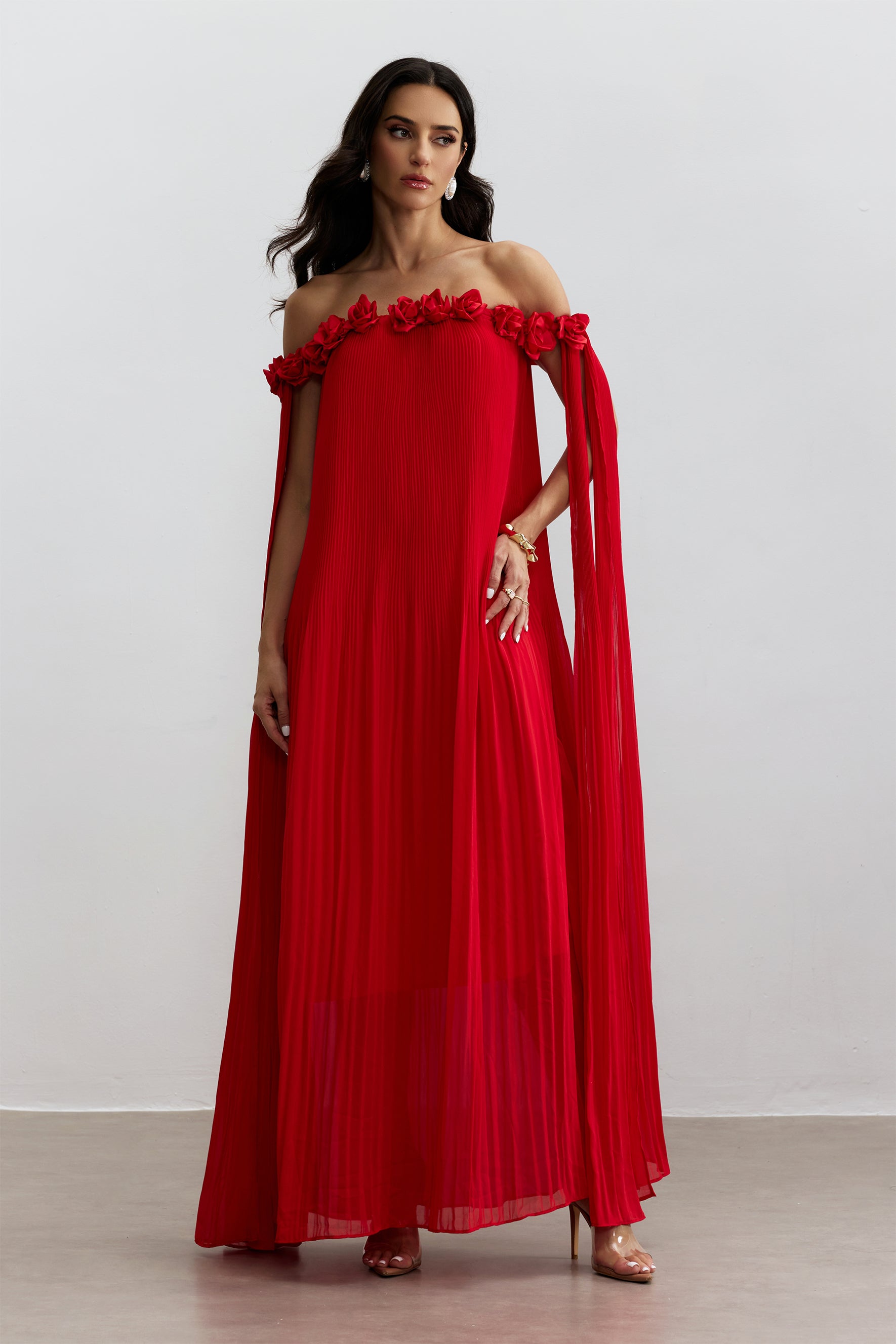 Regina Off Shoulder Rosette Detail Maxi Dress