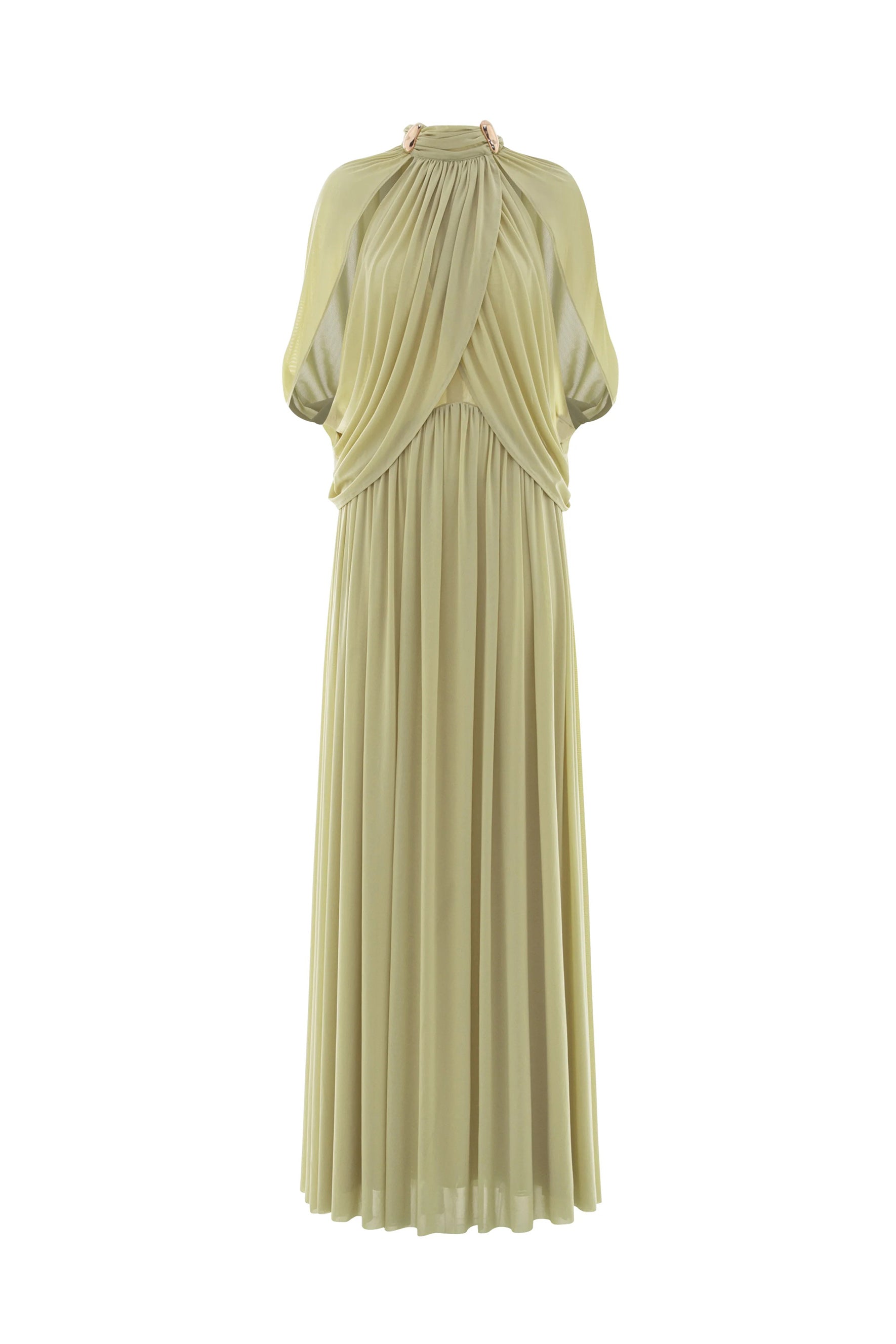 Twilight Whispers Green Draped Cape Sleeve Knit Maxi Dress